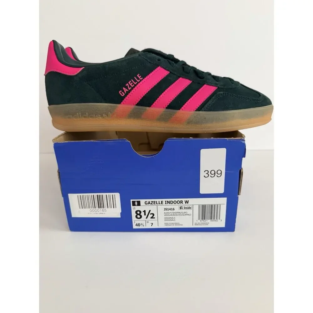 adidas Gazelle Indoor US 8.5W Aurora Ivy/Shock Pink Suede Low Top  JS1416
